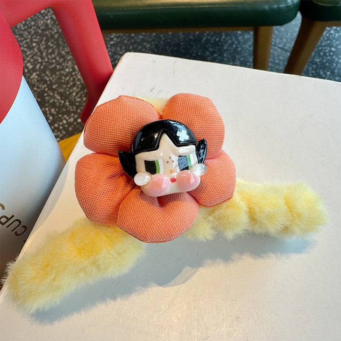 Wholesale Children' s Hairpin Cartoon Cute Flower Plush Grab Clip Autumn and Winter Girls'  Large Shark Clip Hair Grab Hairpin Headwear