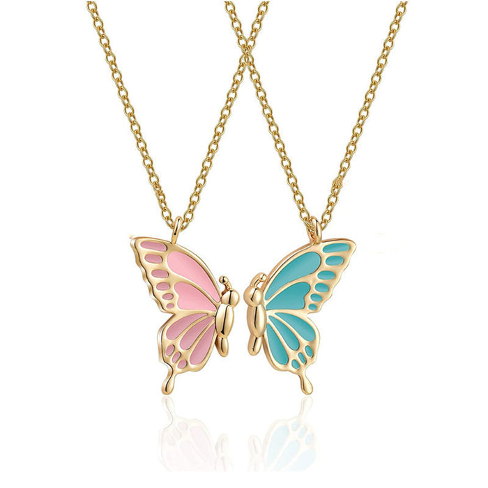 Wholesale Double Butterfly Oil Drop Pendant Clavicle Chain Animal Jewelry