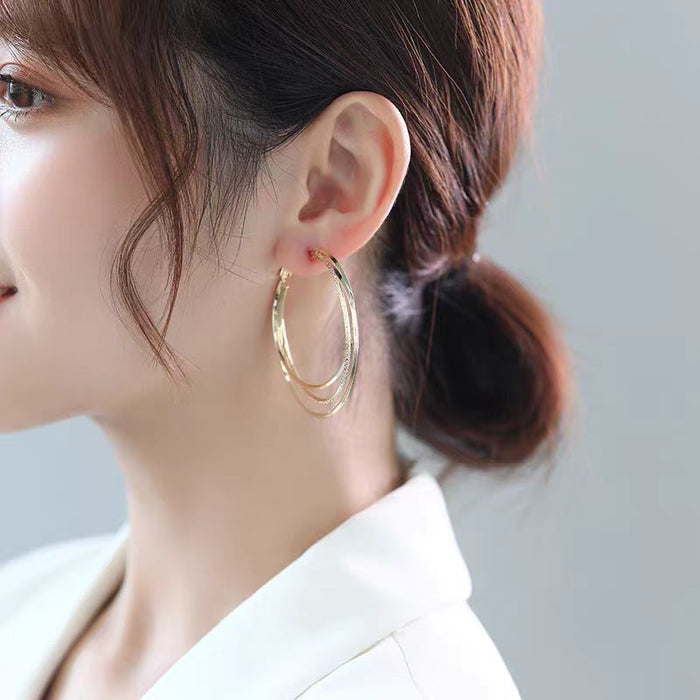 Wholesale Silver needle large ring earrings with multiple layers of large ear rings, exaggerated temperament earrings