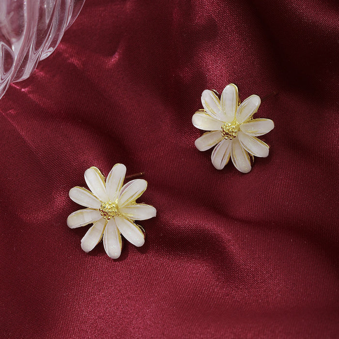 Wholesale 925 silver needle cute daisy earrings girl heart acrylic flower crystal earrings