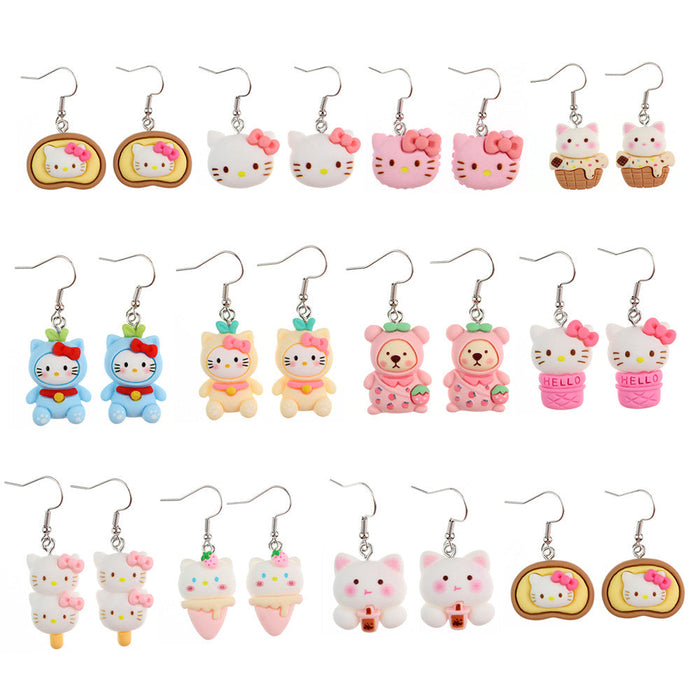 Wholesale Resin Earrings Cute Cartoon Bear Kitty Kitten (S) JDC-ES-niqing026