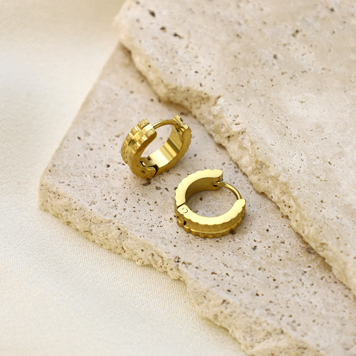 Wholesale Embossed lattice stainless steel earrings