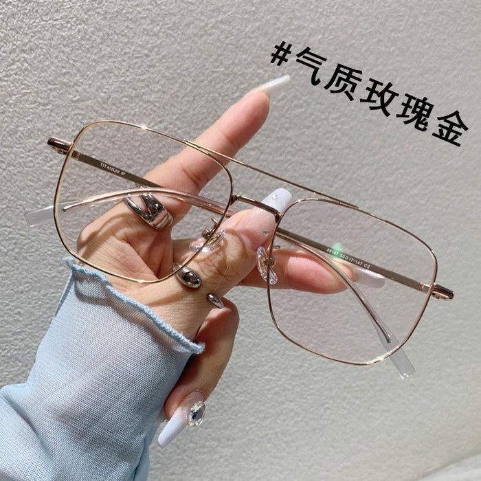 Wholesale Large frame pure titanium wire double beam eyeglass frame, myopia can be matched with degree anti blue light flat lens