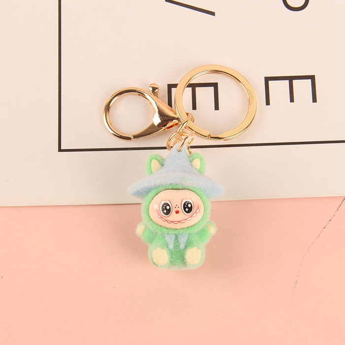 Wholesale Hat-wearing flocked cartoon character keychain