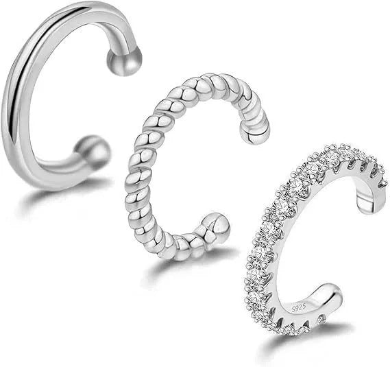 Wholesale Geometric white zircon ear bone clip without ear hole, copper plated with real gold, simple ear clip