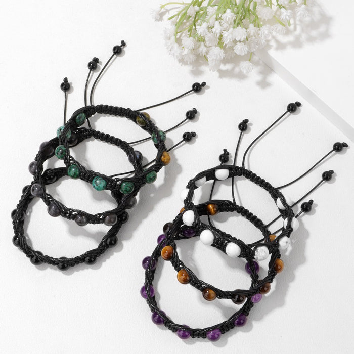 Wholesale Handmade woven bracelet with 8mm stone beads