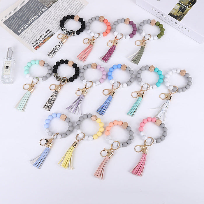 Wholesale Tassel Wood Beads Silicone Keychains JDC-KC-QXue012