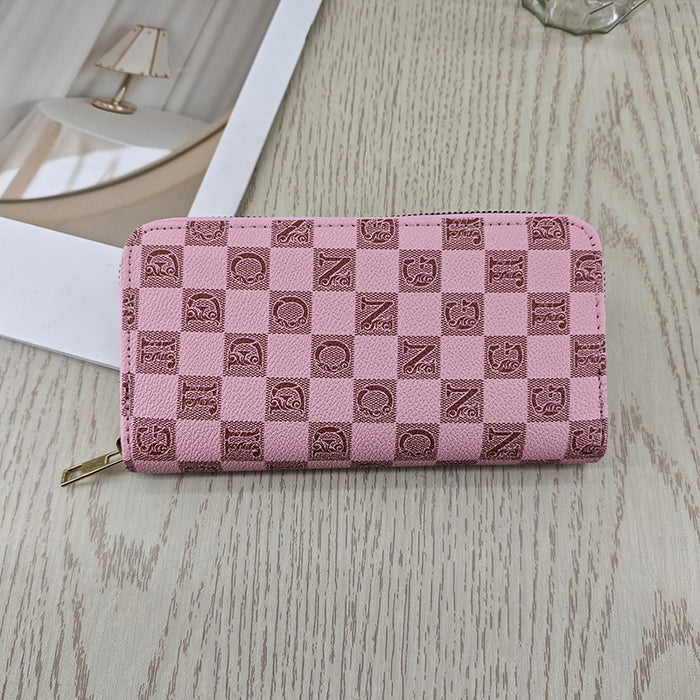 Wholesale Faux Leather Women S Long Wallet Pink Letter Print Zip Around Retro Style Casual Fashion Accessory