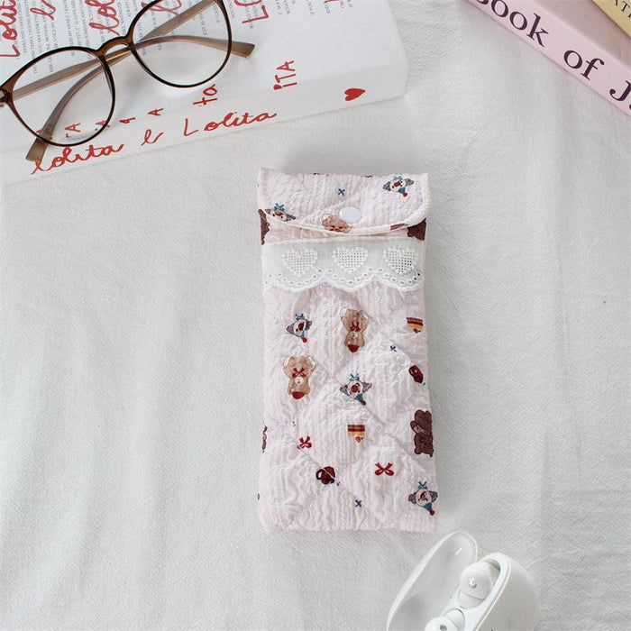 Wholesale Quilted Heart Pattern Glasses Pouch Soft Light Blue Polyester Eyeglass Case With Flap Travel Storage Bag For Sunglasses