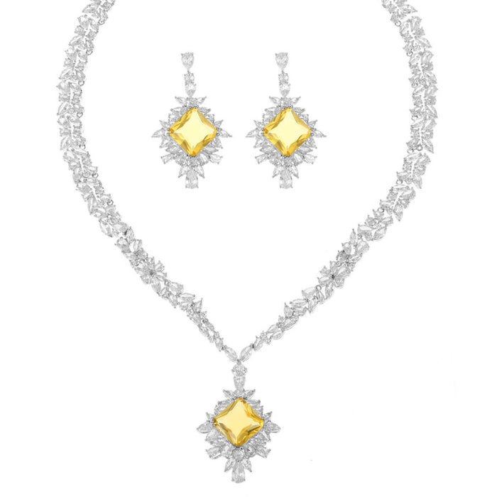 Wholesale Zircon Necklace Earrings suit Wedding Dinner High-end Jewelry Square Decoration Women' s
