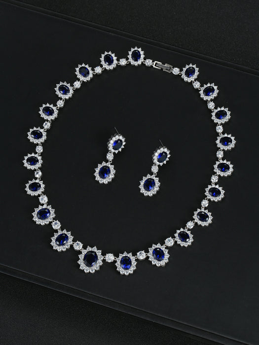 Wholesale Luxury Zircon Necklace Earrings suit  Banquet Jewelry Oval Women' s Holiday Wear