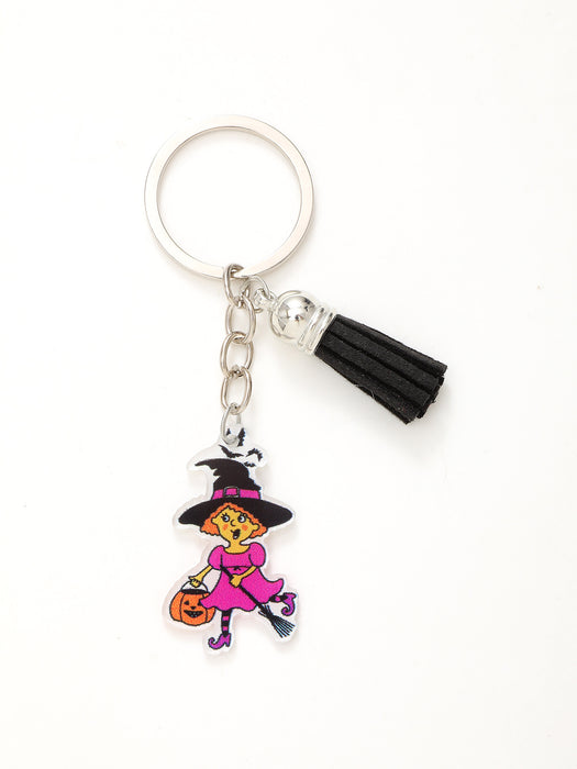 Wholesale Halloween Bat Pumpkin Head Witch Tassel Pendant Acrylic Keychain JDC-KC-YiTian017