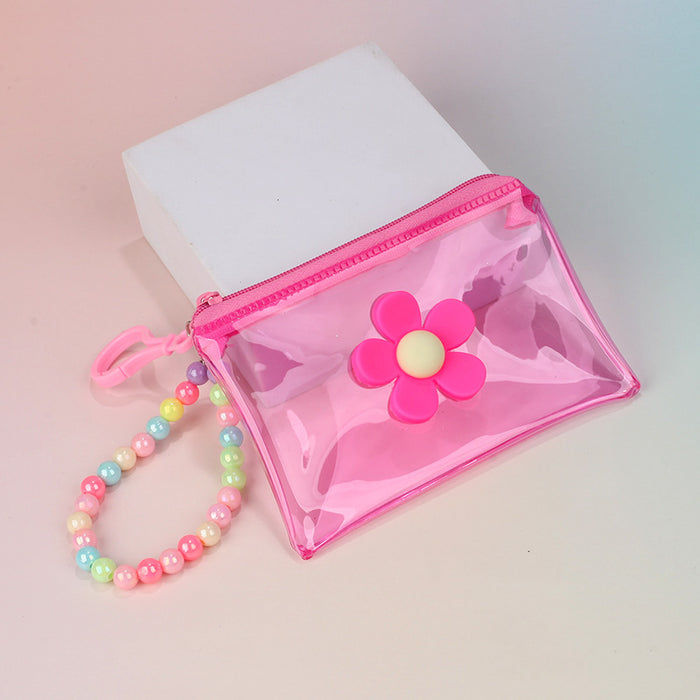 Wholesale Street Trend Floral Plush Coin Purse With PVC Transparent Key Chain Bag For Everyday Use
