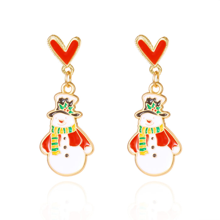 Wholesale Christmas Series Love Alloy Oil Drop Earrings Versatile Snowman Wreath Christmas Paper Card Earrings