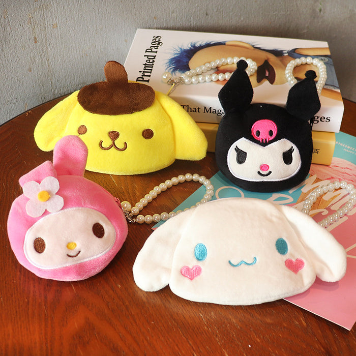 Wholesale Cute Cartoon Plush Dog Paw Coin Purse Pearl Bead Zipper Wallet With Keychain Multifunctional Card Holder Pouch Casual Party Gift