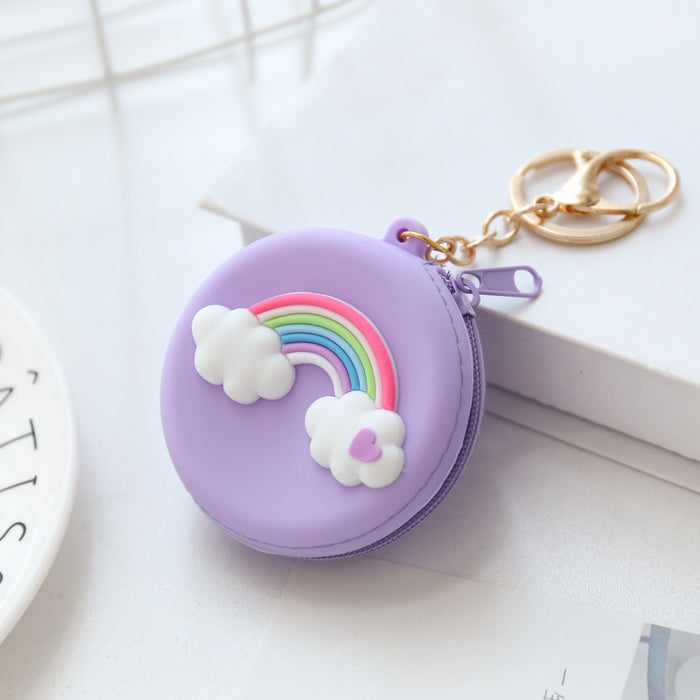 Wholesale Cartoon round silicone coin purse cute coin data cable storage bag girls bag pendant access control key bag