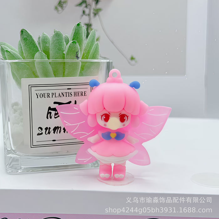 Wholesale 8pcs Cartoon Soft Rubber Bubble Blowing Girl Keychain