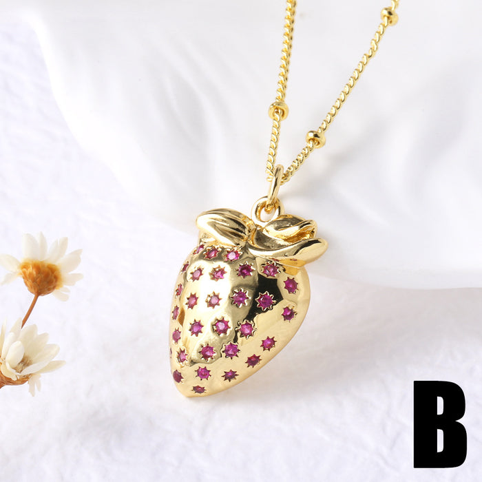 Wholesale   Fruit Strawberry Cherry Pendant Necklace Jewelry Women