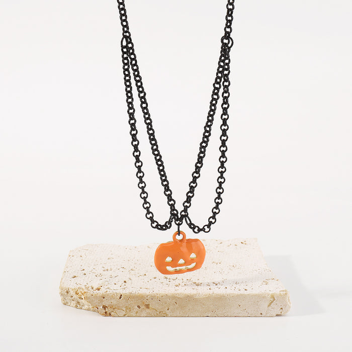 Wholesale Alloy Halloween Drip Oil Pumpkin Exaggerated Necklace JDC-NE-QianDi005