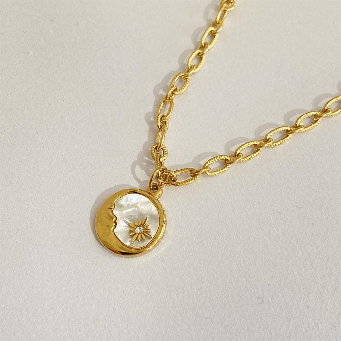 Wholesale Sun Moon Pendant Necklace Titanium Steel With Mother Of Pearl Jewelry