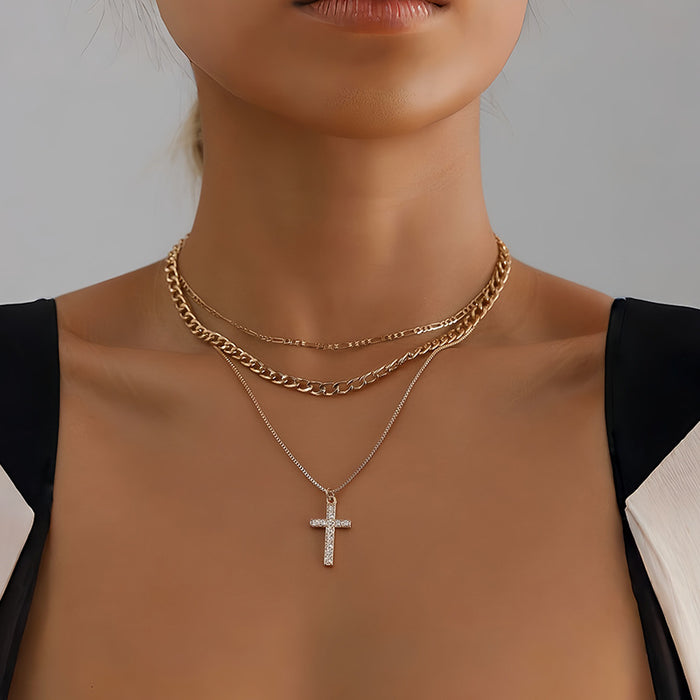 Wholesale Light luxury, simple circular cross necklace, niche, versatile, layered, high-end, collarbone chain accessory