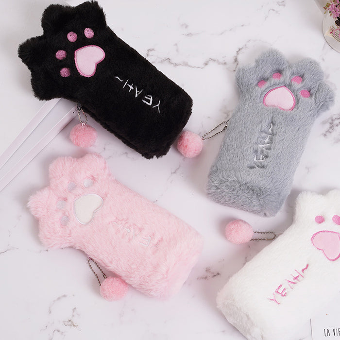 Wholesale Cartoon Cute Plush Pencil Case Cat Paw Large Capacity