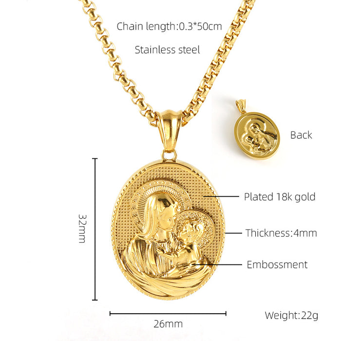 Wholesale Vintage Cross Virgin Mary Stainless Steel Necklace