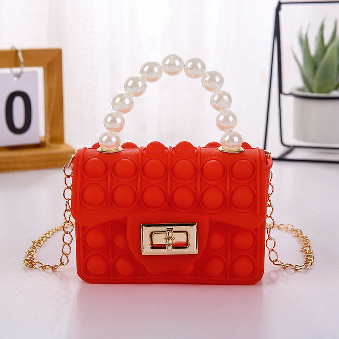 Wholesale PVC Jelly Bag Silicone Coin Purse Children Crossbody Double-sided Bubble Pearl Handbag Chain Bag