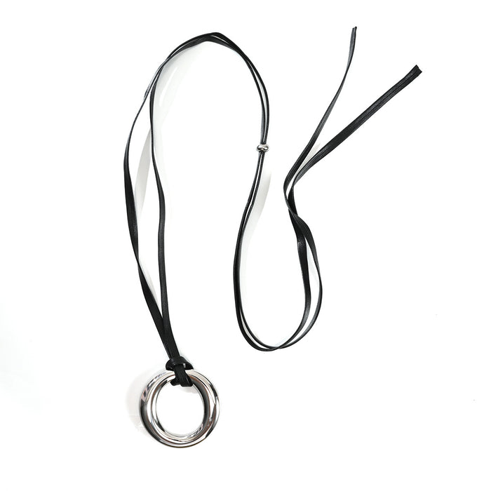 Wholesale New personalized minimalist stainless steel solid circle earrings with adjustable leather rope