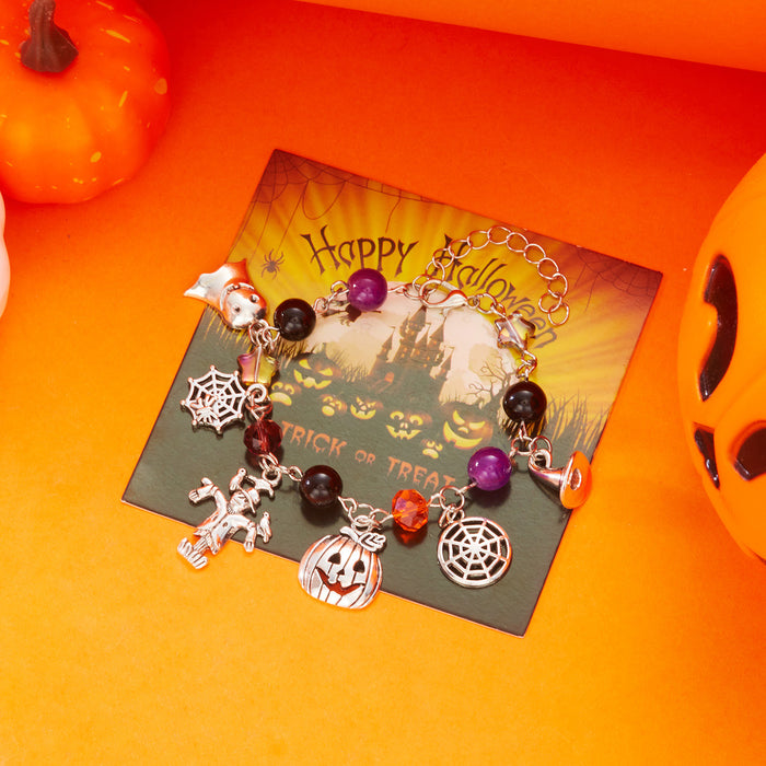 Wholesale  Pumpkin Skull Pendant Bracelet Colorful Beaded Diamond  Ghost Horror Bracelet