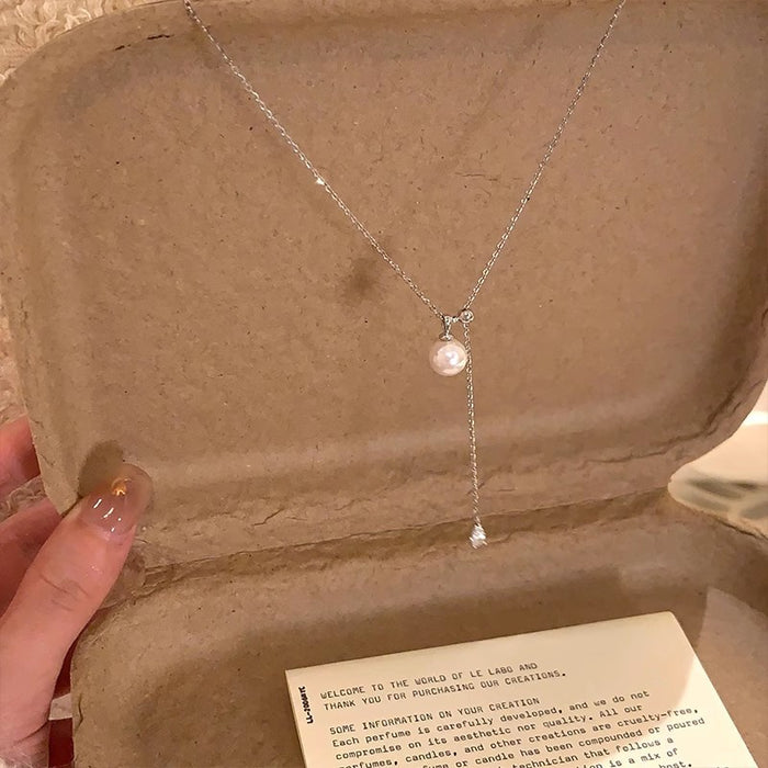 Wholesale Pearl necklace, women's pull-out collarbone chain, high-end, light luxury, niche necklace, sweater chain