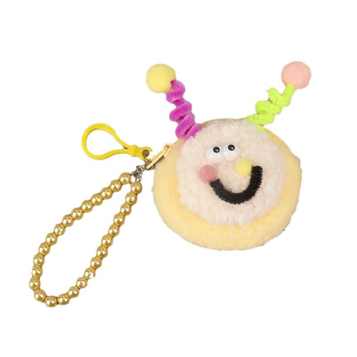 Wholesale Plush Coin Purse Cute Cartoon Round Macaron Pink Bag Charm For Bluetooth Earphones Gift Boutique Street Style