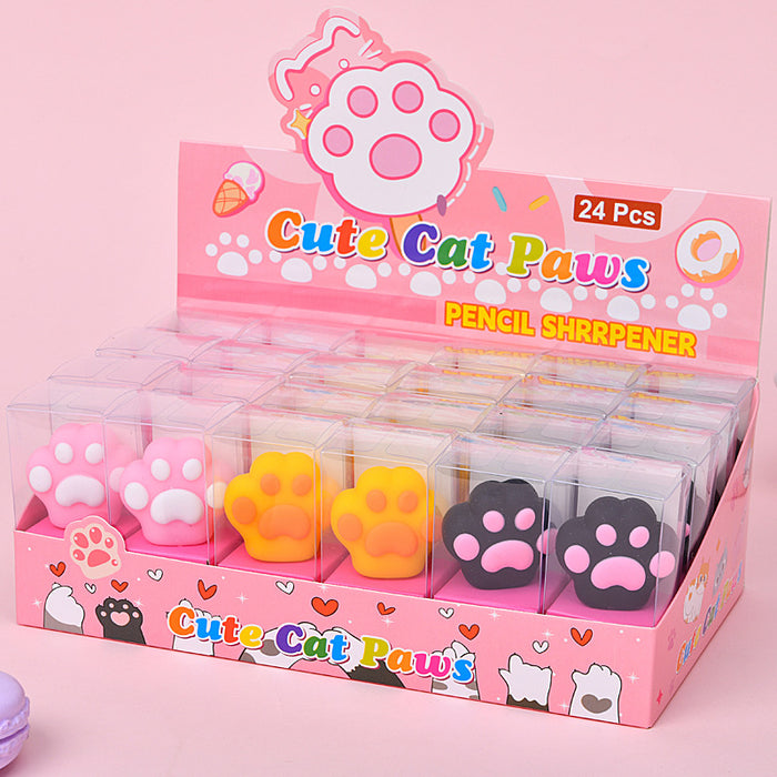 Wholesale 24pcs Cute cat claw cartoon student pencil sharpener pencil sharpener stationery prizes