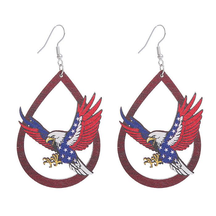 Wholesale American Independence Day Printed Wooden Water Drop Earrings JDC-ES-ChouTteng016