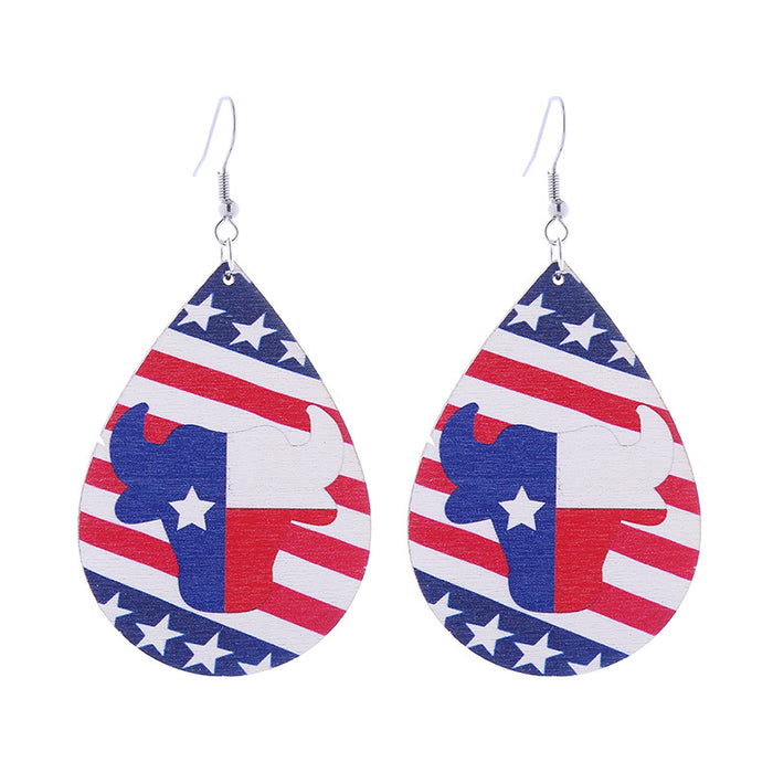 Wholesale American Independence Day Printed Wooden Water Drop Earrings JDC-ES-ChouTteng016