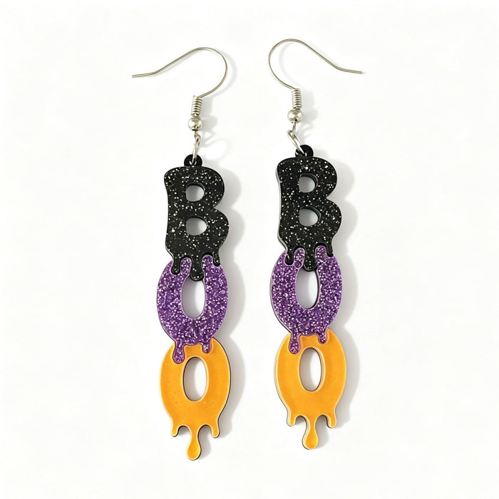 Wholesale  BOO Glitter Acrylic Double Layer Letter Earrings Trendy Jewelry Accessory Party Gift