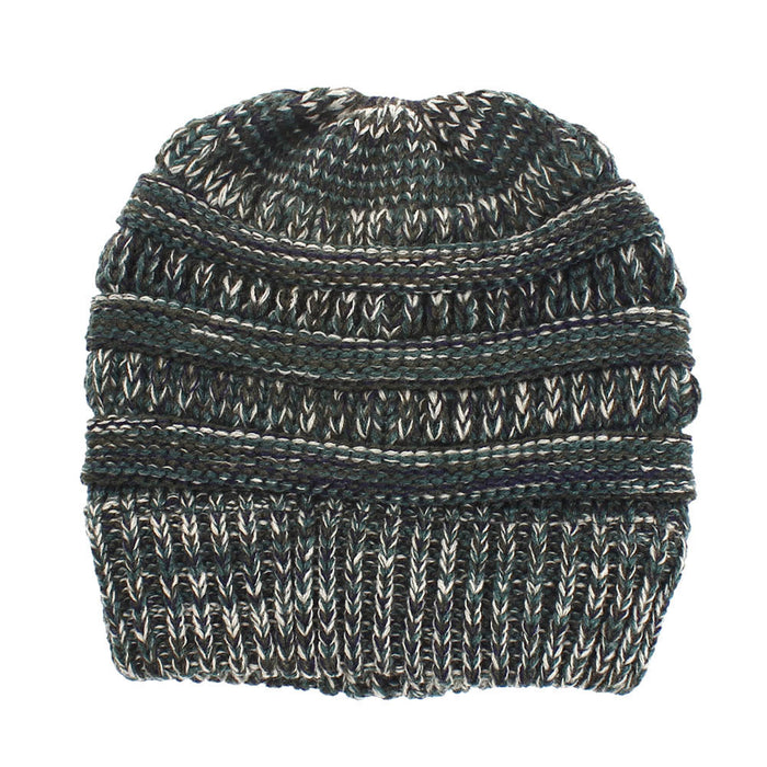 Wholesale Winter Multicolor knitted hat for women with a ponytail opening.