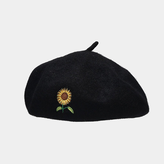 Wholesale Artistic and retro sunflower embroidered beret fashionhat