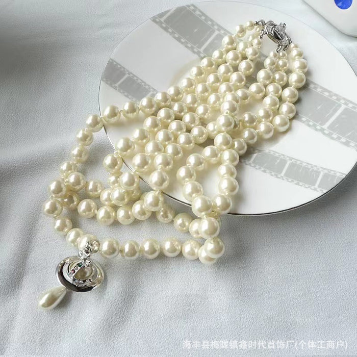 Wholesale Three layer three-dimensional water droplet collarbone chain with high-end feel, engraved and labeled necklace