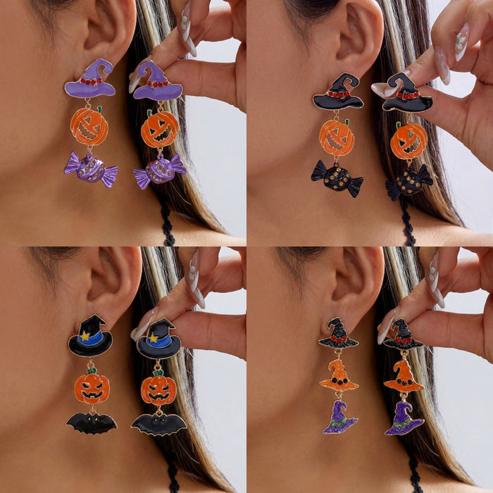 Wholesale Pumpkin Witch Hat Candy Bat Mixed Earrings Fashion Accessory Gift