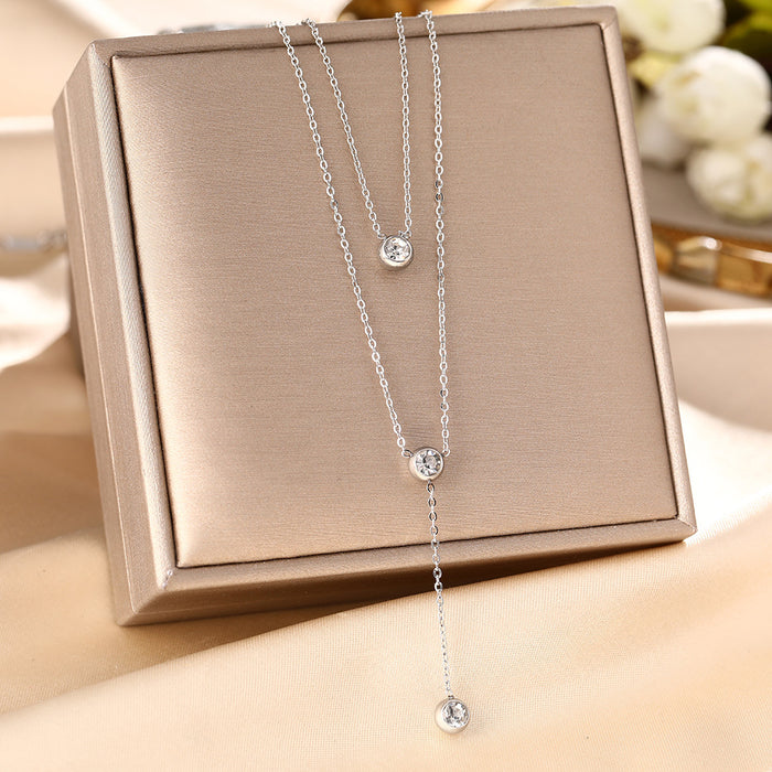 Wholesale Micro-Inlaid Zirconia Silver Titanium Steel Necklace JDC-NE-YinY001