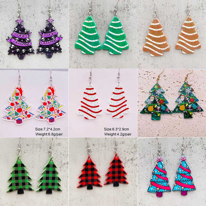 Wholesale Christmas Earrings, Colorful Lights Red Checkered Christmas Trees Acrylic Earrings Skull Heads Halloween Decorations JDC-ES-YaChen006