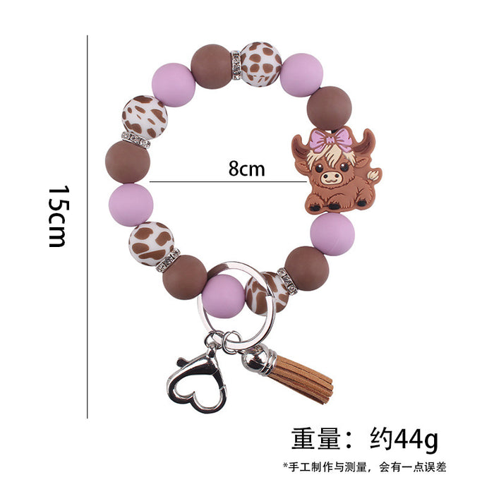 Wholesale Cartoon Cow Consumption Silicone Bracelet Keychain Silicone Handmade Beaded Bracelet