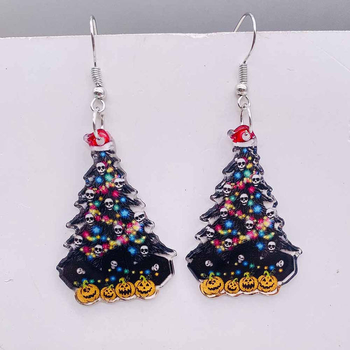 Wholesale Christmas Earrings, Colorful Lights Red Checkered Christmas Trees Acrylic Earrings Skull Heads Halloween Decorations JDC-ES-YaChen006