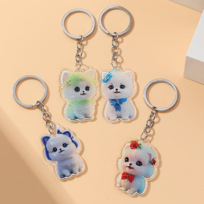 Wholesale Acrylic Glitter Puppy Keychain JDC-KC-RongRui005