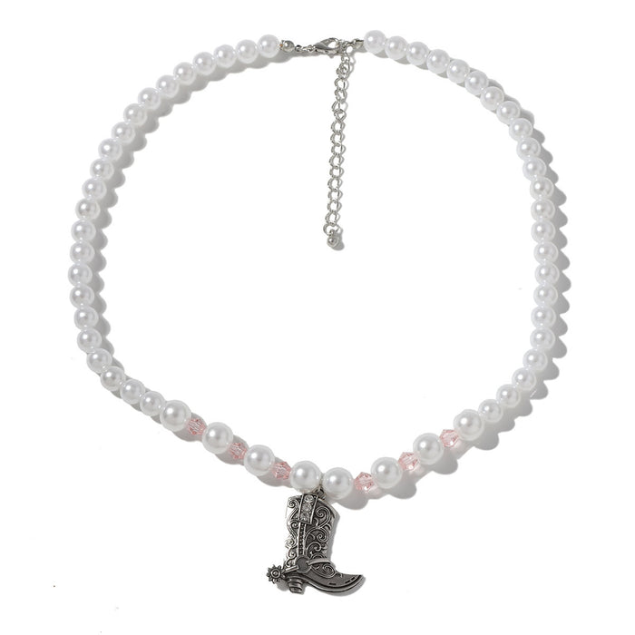 Wholesale Alloy Boots Pendant Imitation Pearl Women Necklace