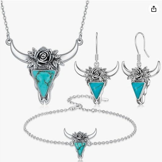Wholesale Western Vintage-Style Bullhead &  Turquoise Jewelry Set