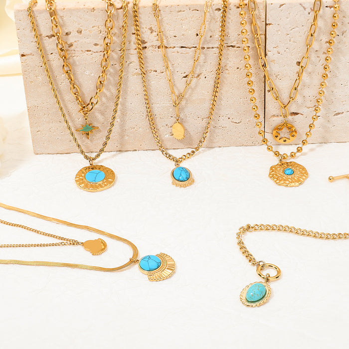 Wholesale stainless steel natural turquoise necklace