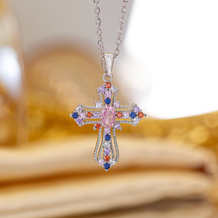 Wholesale Zircon-set cross Titanium steel necklace
