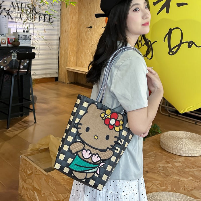 Wholesale Small Fresh Plastic Woven Armpit Bag Kt Cat Plastic Woven Handmade Bag Shopping Versatile Woven Bag DIY Handmade Bag